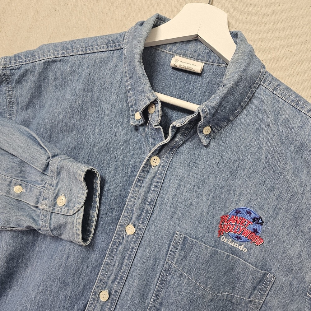 Planet Hollywood Orlando Vintage Men's Large Denim Button Up‎ Shirt Florida